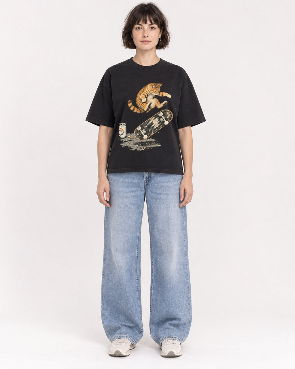 Mockup Boxy Heavyweight Tee Black female full-body 39