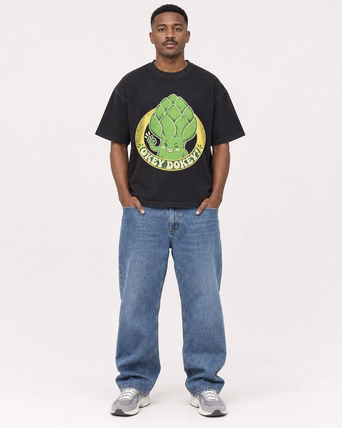 Mockup Boxy Heavyweight Tee Black male full-body 14
