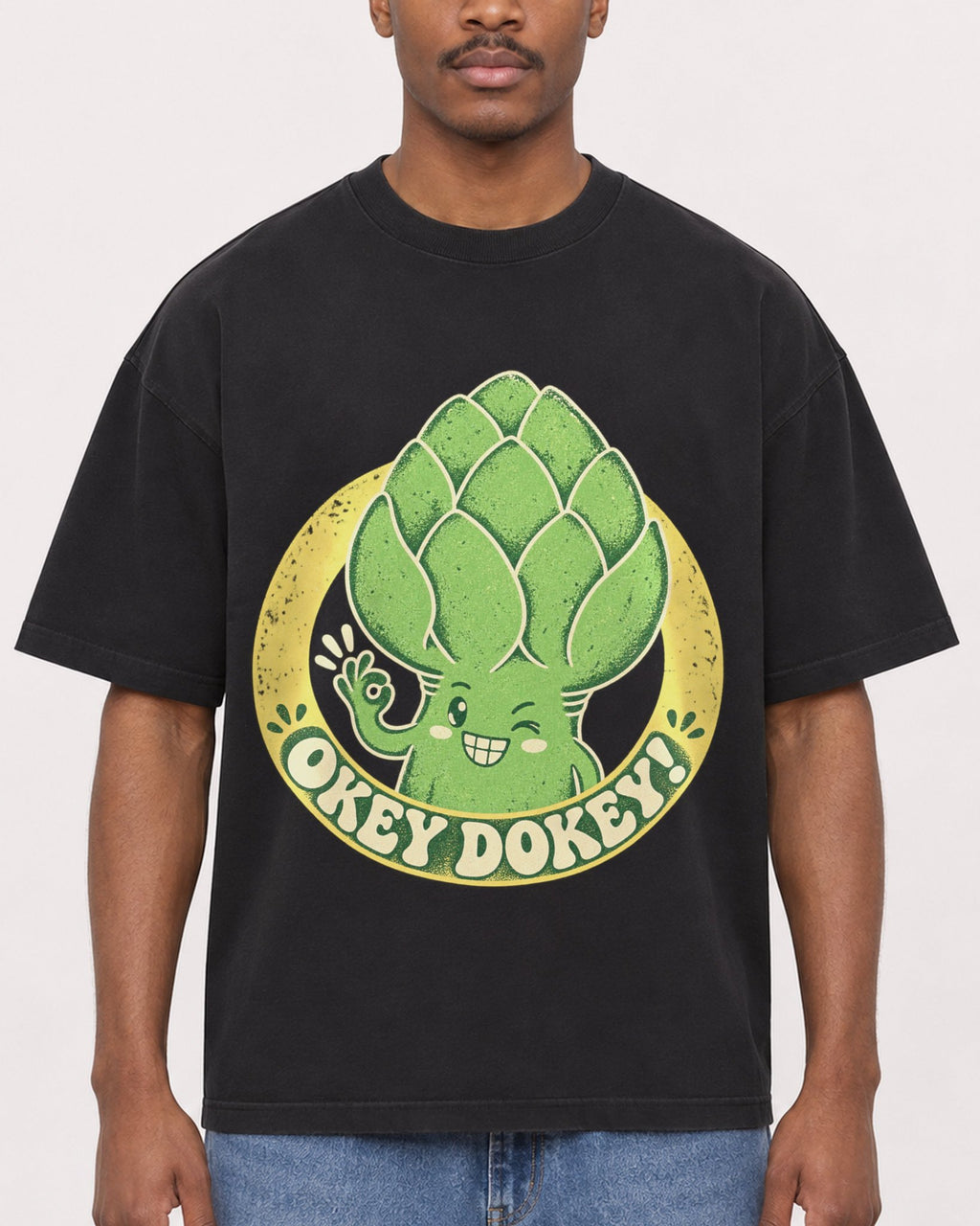 Mockup Boxy Heavyweight Tee Black male close-up 14