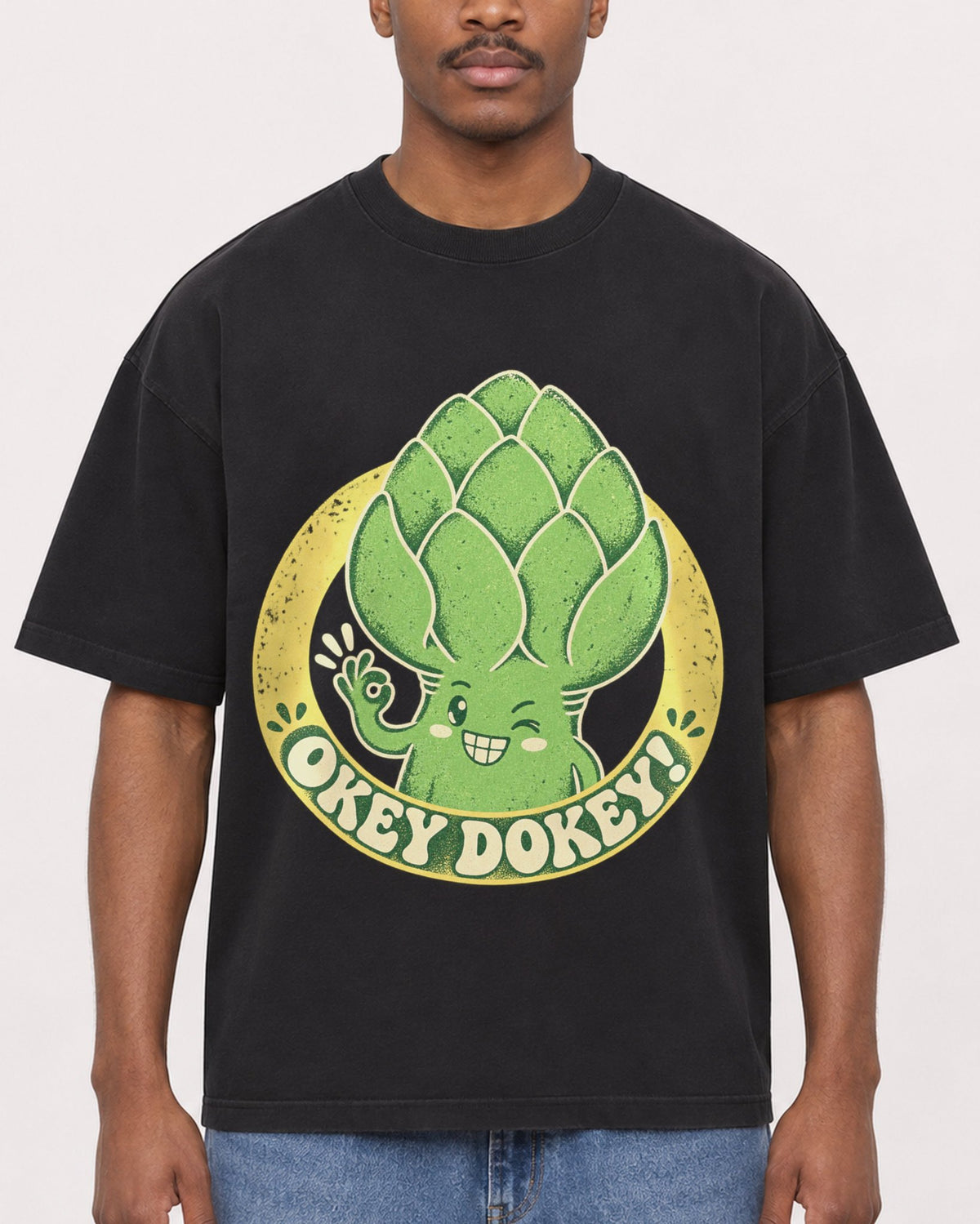 Mockup Boxy Heavyweight Tee Black male close-up 14