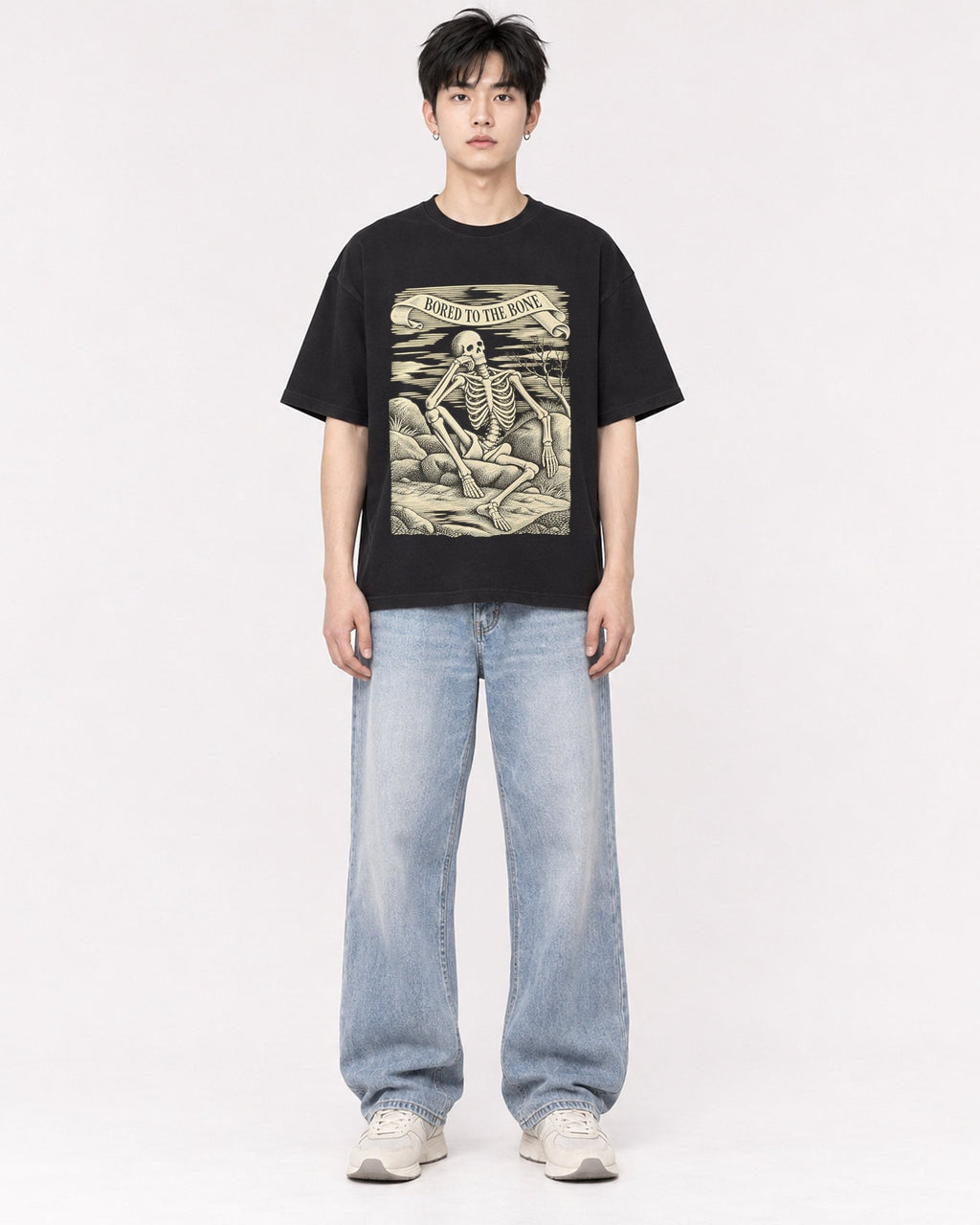Mockup Boxy Heavyweight Tee Black male full-body 01