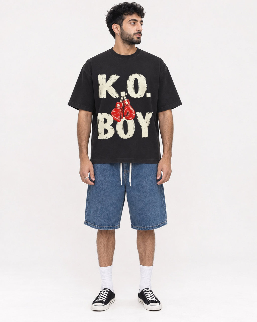 Mockup Boxy Heavyweight Tee Black male full-body 07
