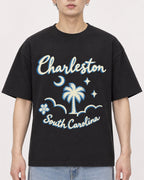 Mockup Boxy Heavyweight Tee Black male close-up 01