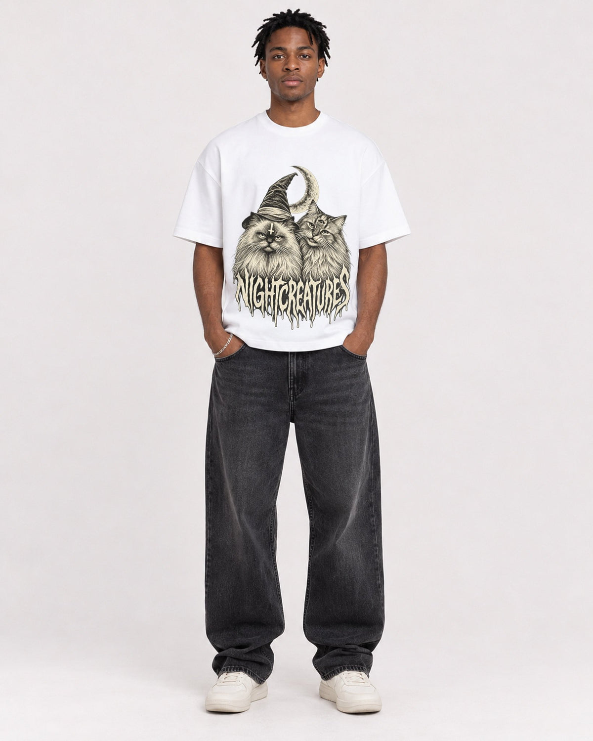 Mockup Boxy Heavyweight Tee White male full-body 05