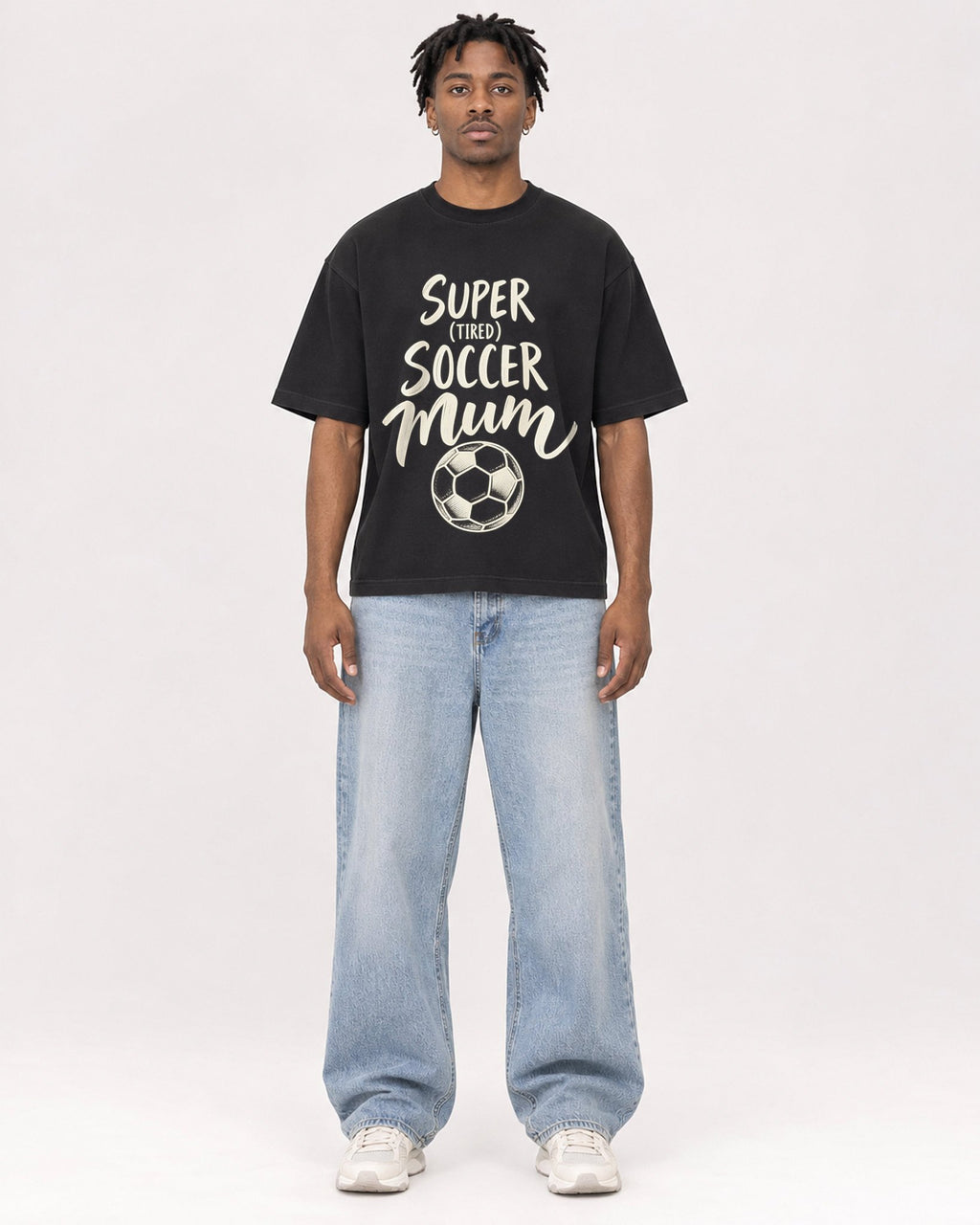 Mockup Boxy Heavyweight Tee Black male full-body 05