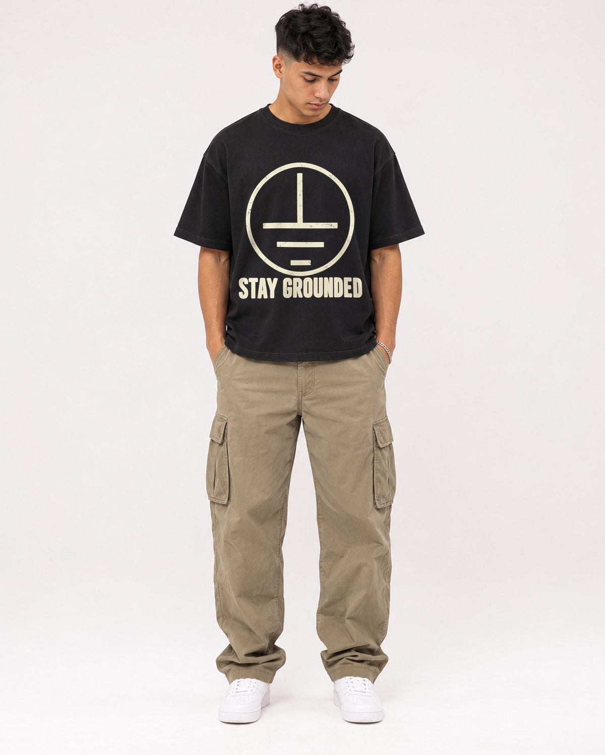Mockup Boxy Heavyweight Tee Black male full-body 16