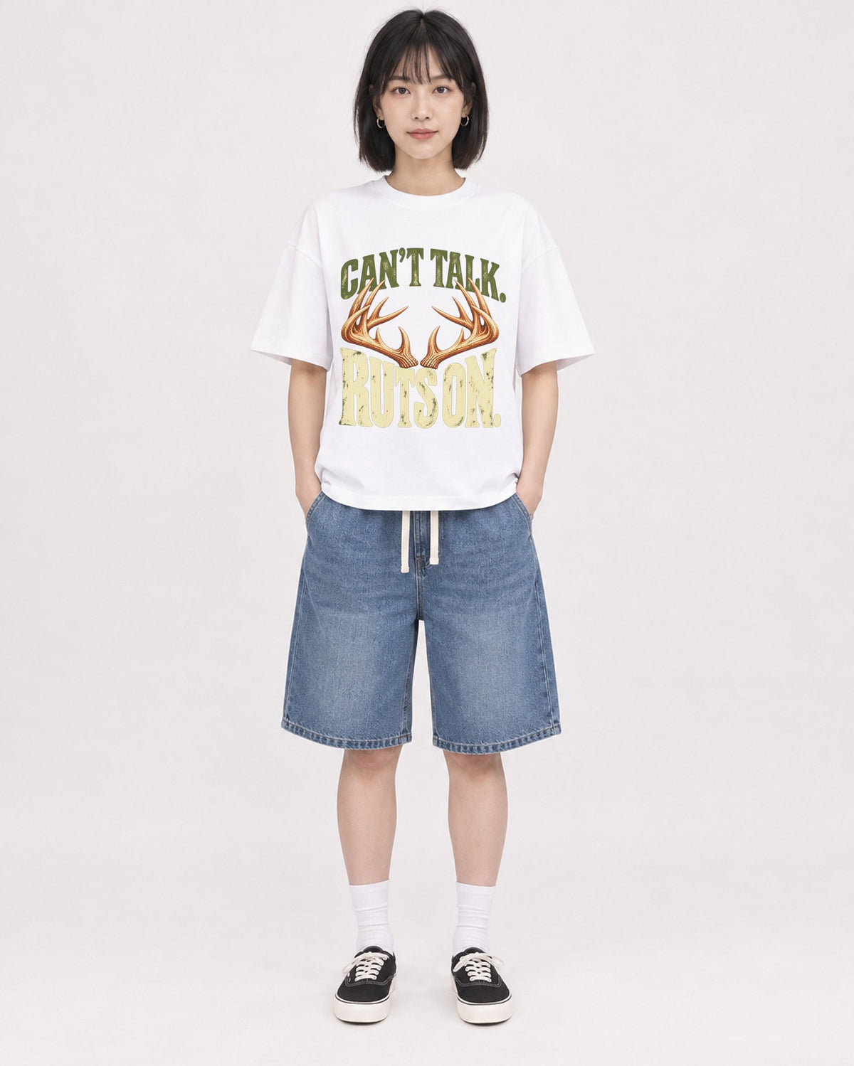 Mockup Boxy Heavyweight Tee White female full-body 11