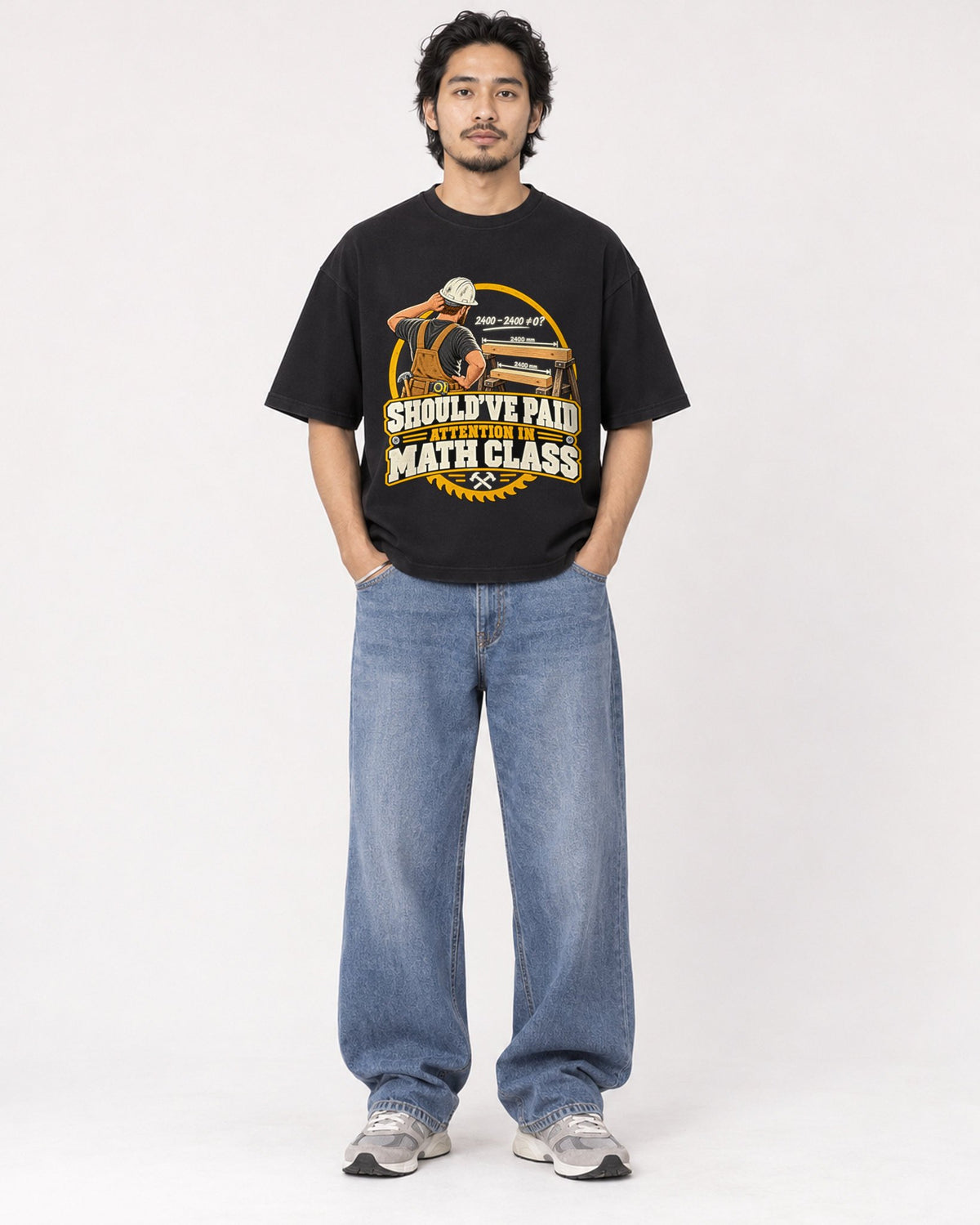 Mockup Boxy Heavyweight Tee Black male full-body 22