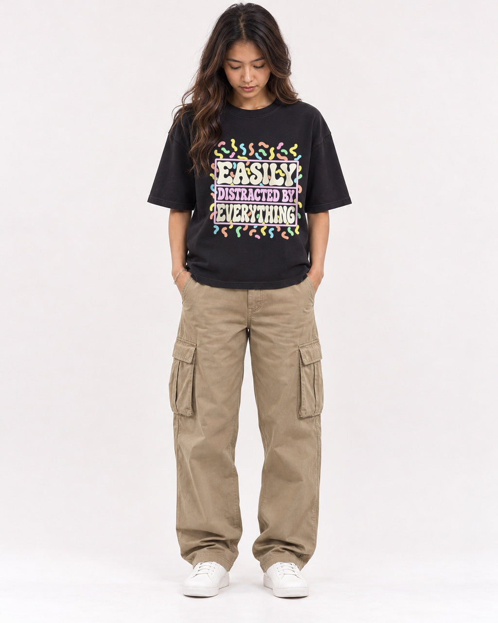 Mockup Boxy Heavyweight Tee Black female full-body 02