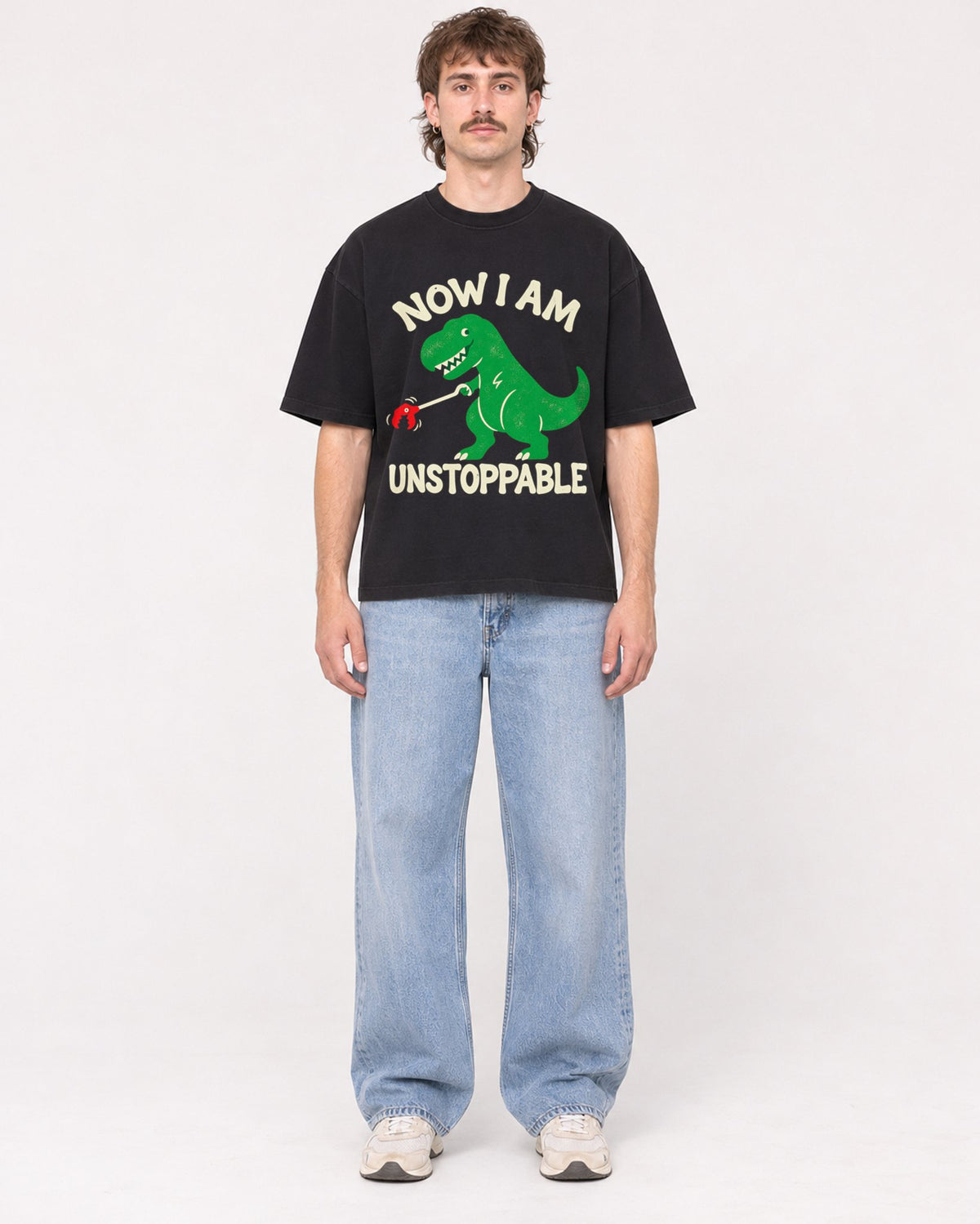Mockup Boxy Heavyweight Tee Black male full-body 29