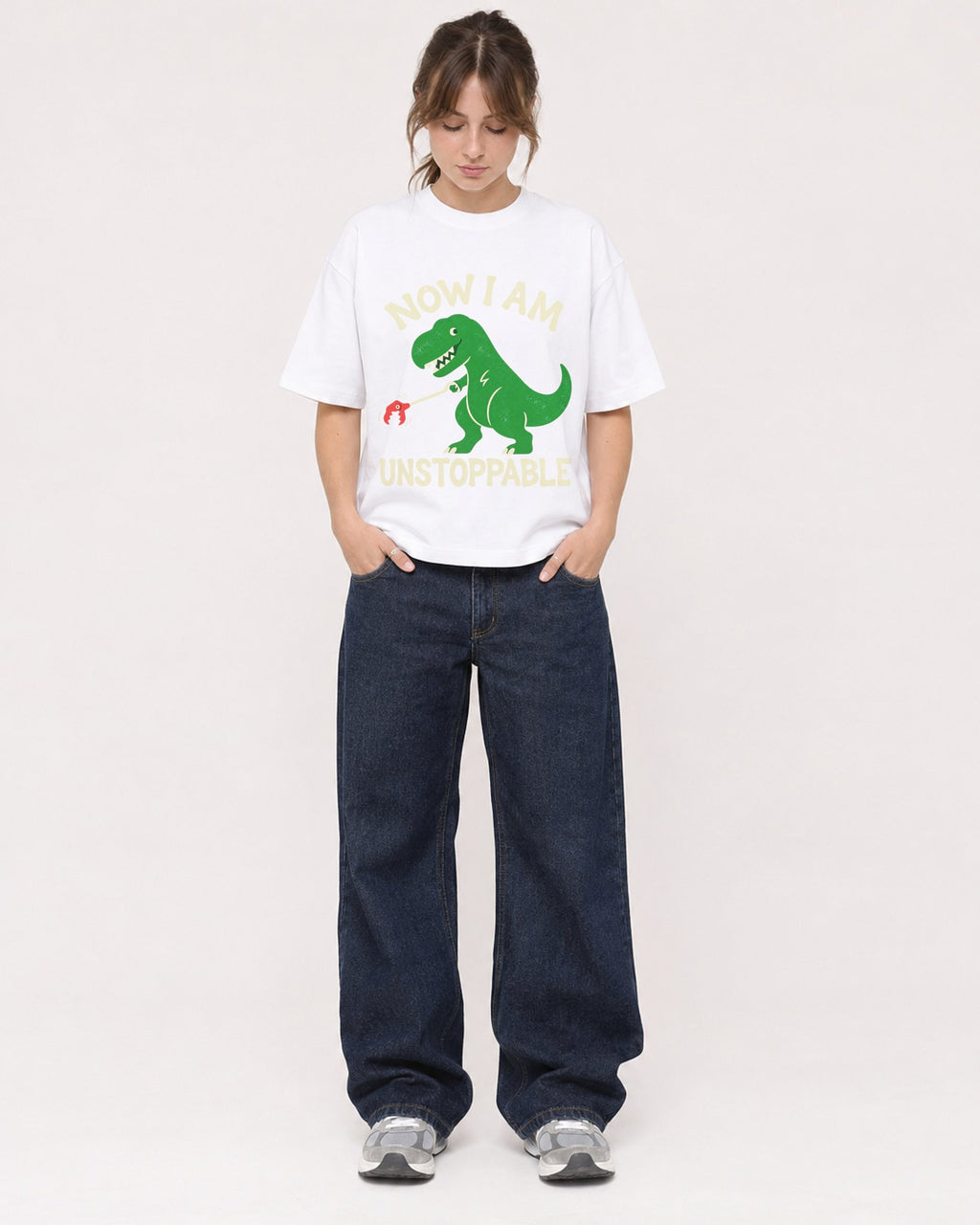 Mockup Boxy Heavyweight Tee White female full-body 29