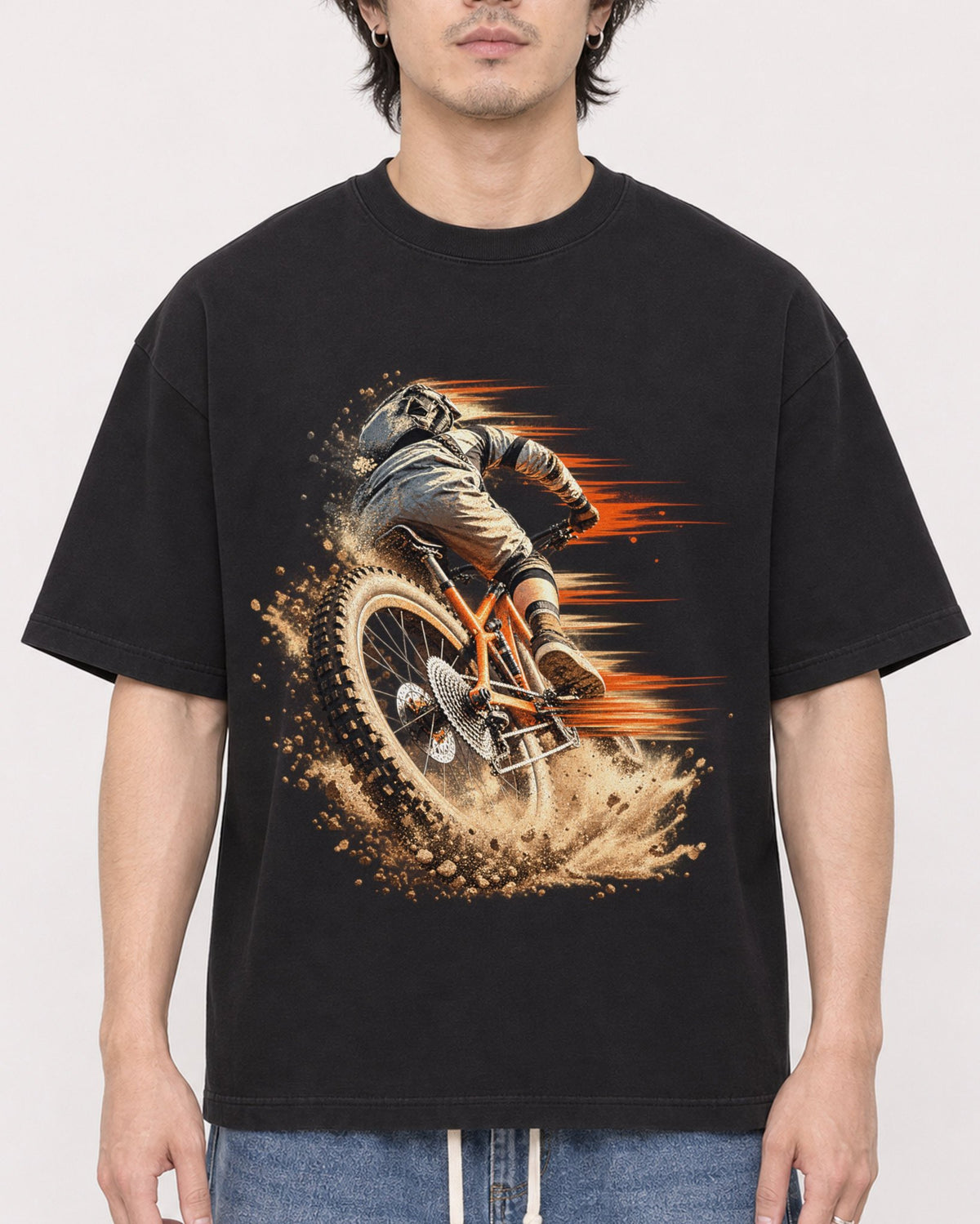 Mockup Boxy Heavyweight Tee Black male close-up 03