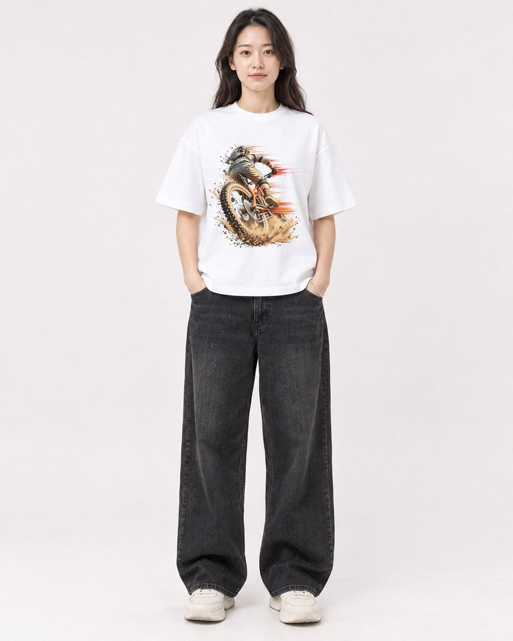Mockup Boxy Heavyweight Tee White female full-body 03