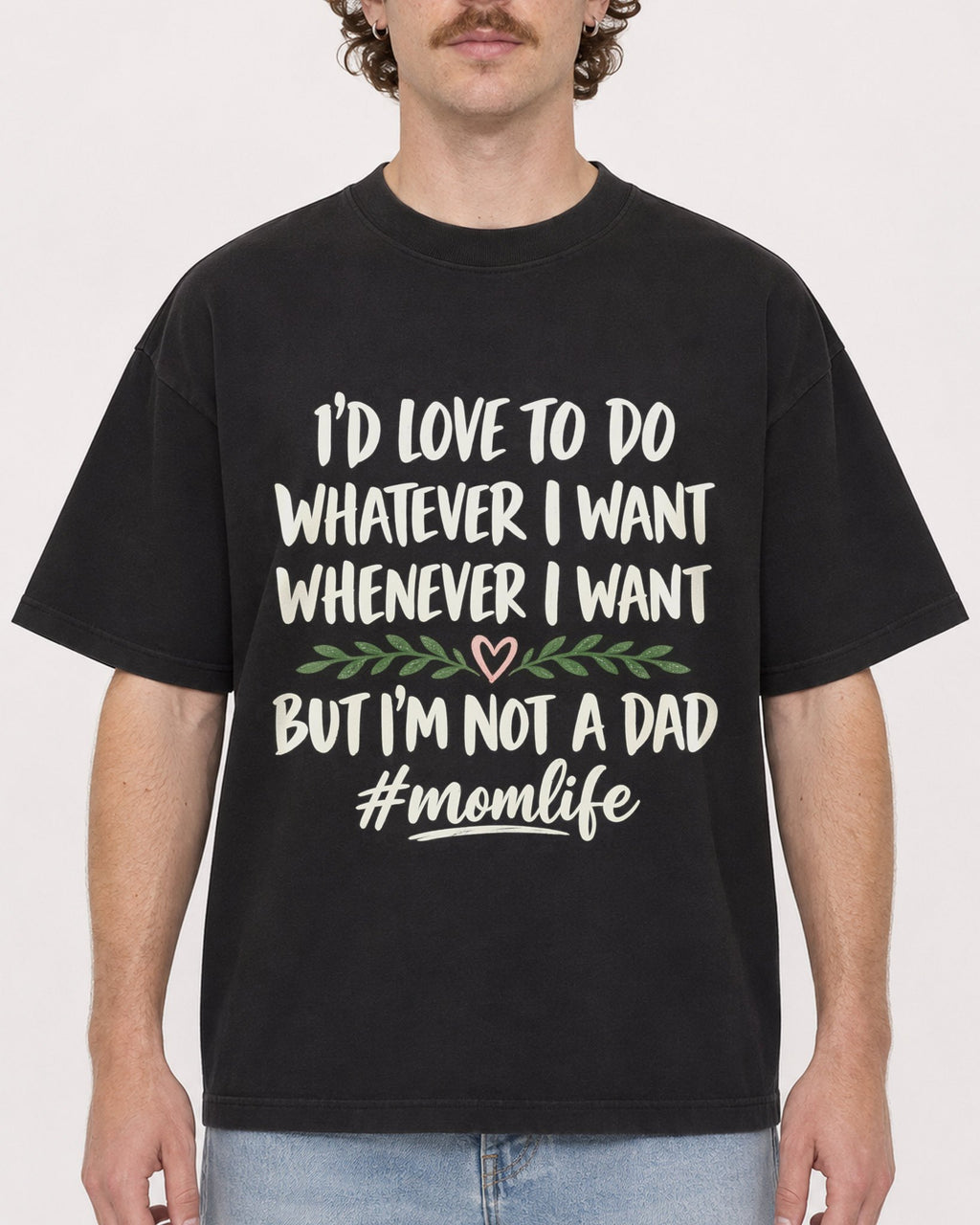 Mockup Boxy Heavyweight Tee Black male close-up 09