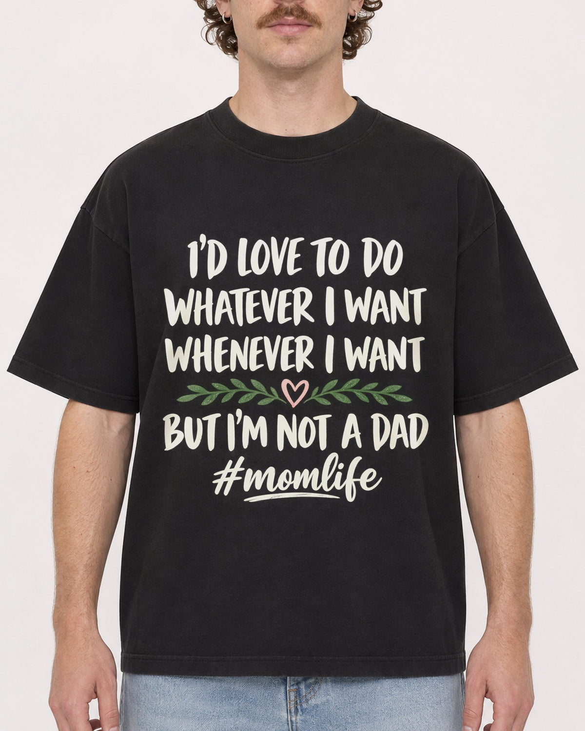 Mockup Boxy Heavyweight Tee Black male close-up 09