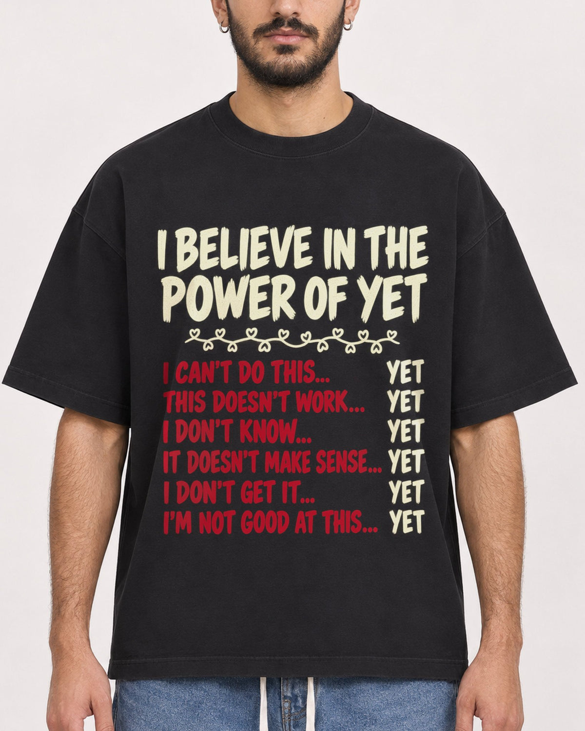 Mockup Boxy Heavyweight Tee Black male close-up 07