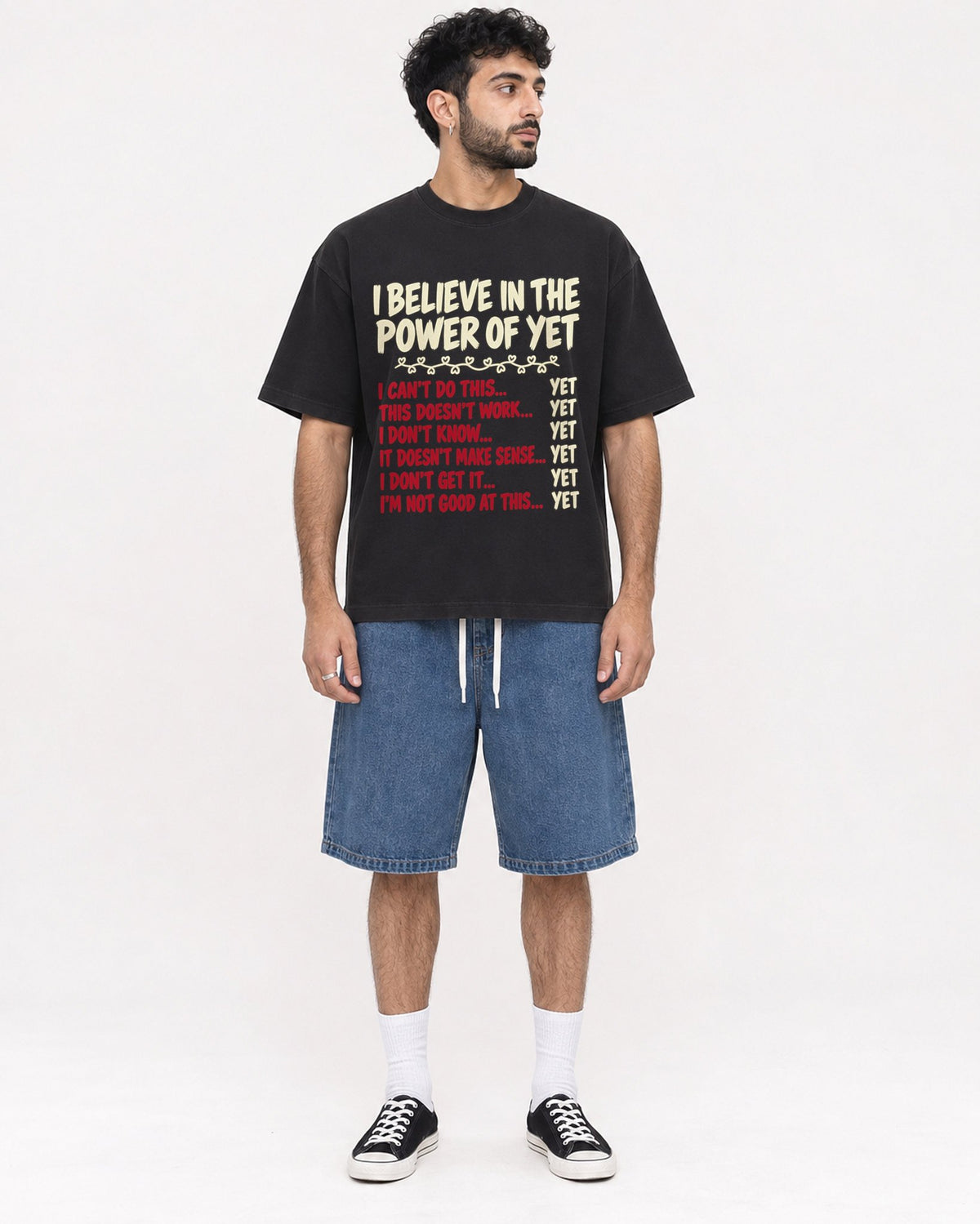 Mockup Boxy Heavyweight Tee Black male full-body 07