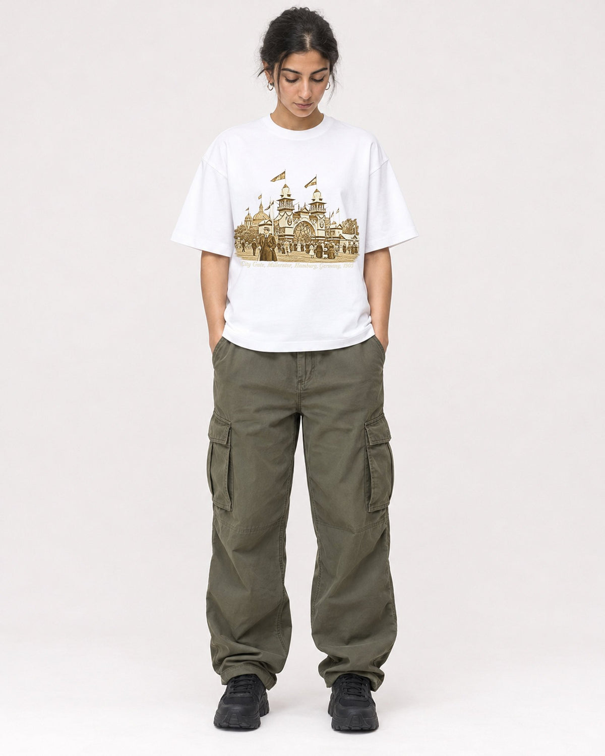 Mockup Boxy Heavyweight Tee White female full-body 17