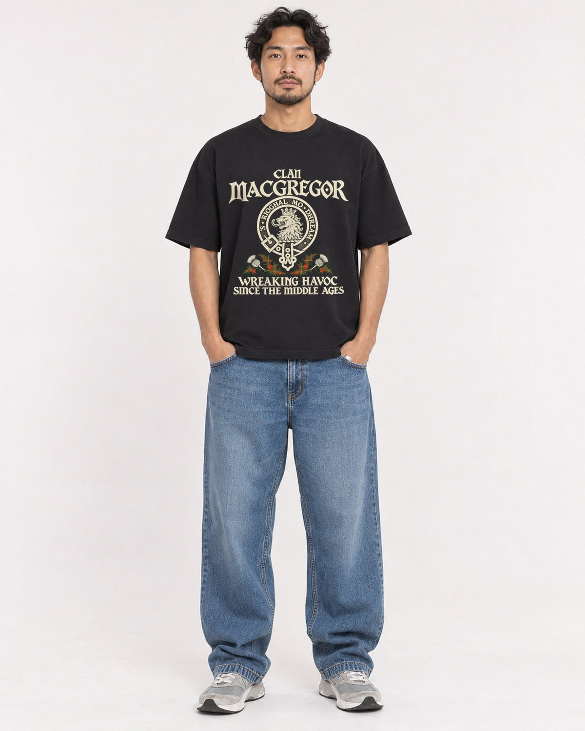 Mockup Boxy Heavyweight Tee Black male full-body 02