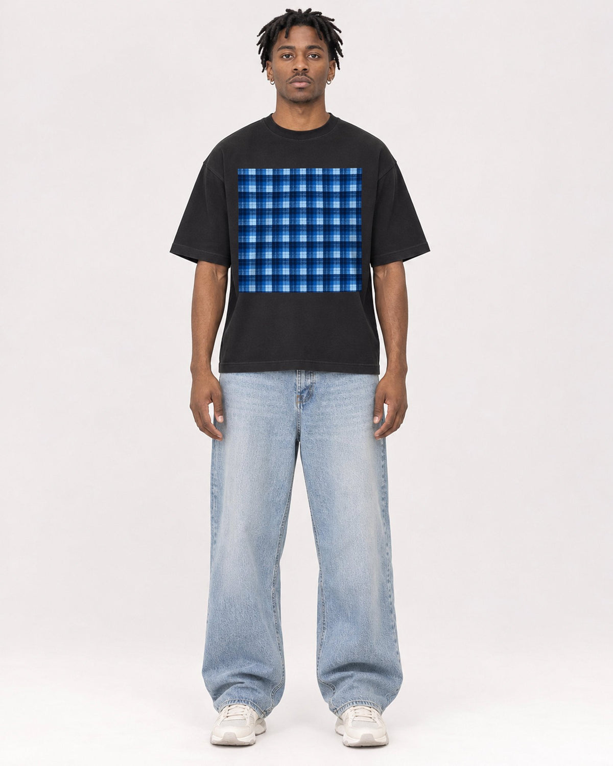 Mockup Boxy Heavyweight Tee Black male full-body 05