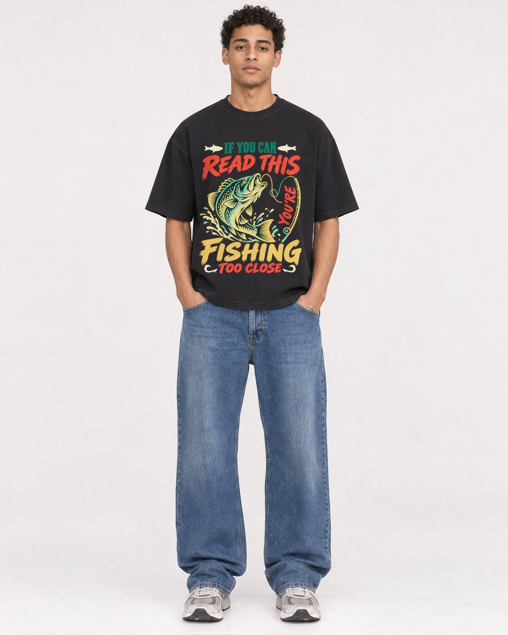 Mockup Boxy Heavyweight Tee Black male full-body 10