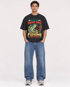 Mockup Boxy Heavyweight Tee Black male full-body 10