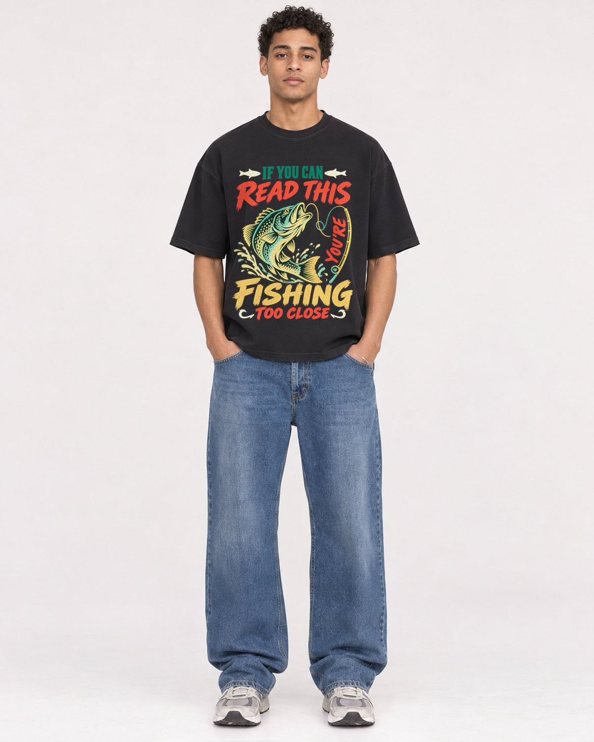 Mockup Boxy Heavyweight Tee Black male full-body 10