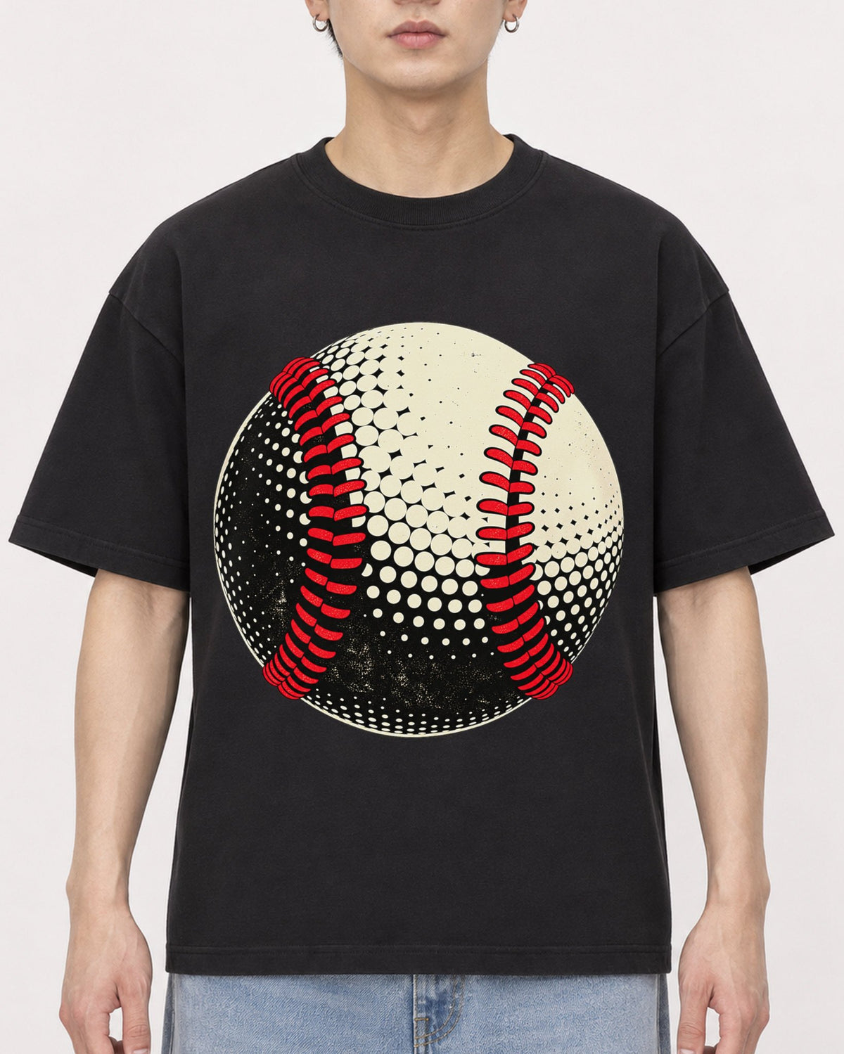 Mockup Boxy Heavyweight Tee Black male close-up 01