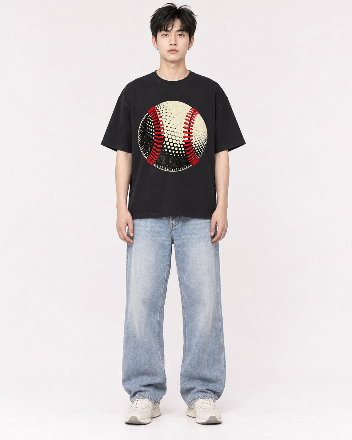 Mockup Boxy Heavyweight Tee Black male full-body 01