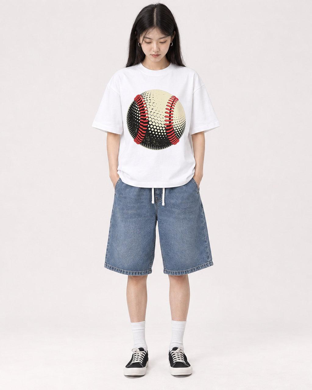 Mockup Boxy Heavyweight Tee White female full-body 01
