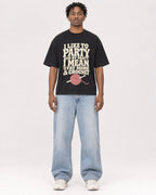 Mockup Boxy Heavyweight Tee Black male full-body 05