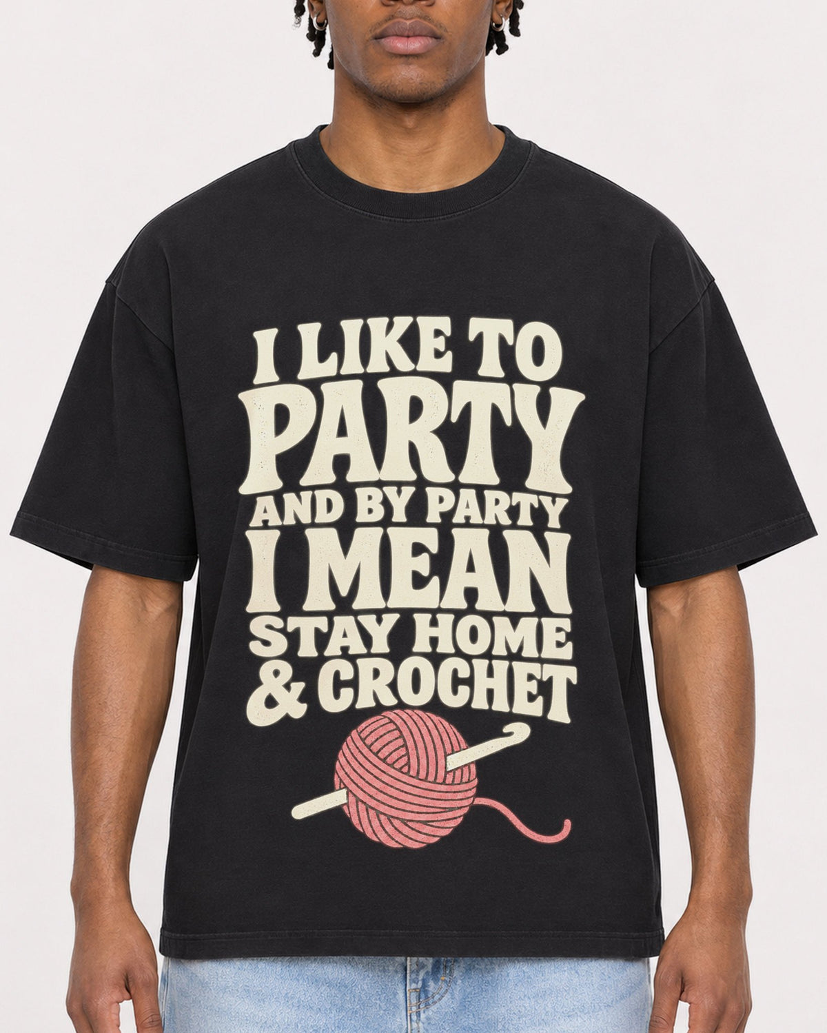 Mockup Boxy Heavyweight Tee Black male close-up 05