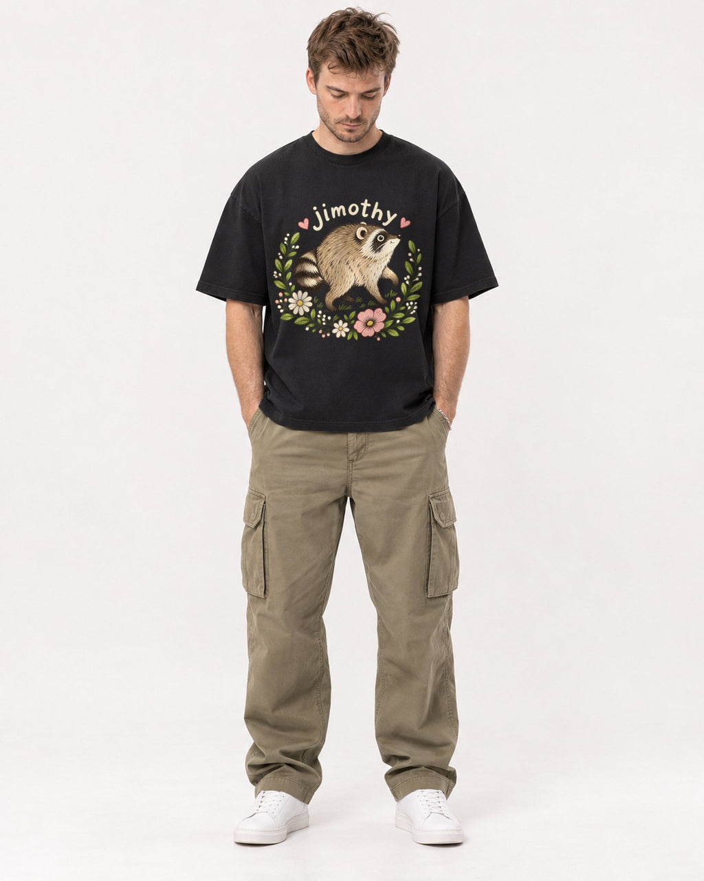 Mockup Boxy Heavyweight Tee Black male full-body 08