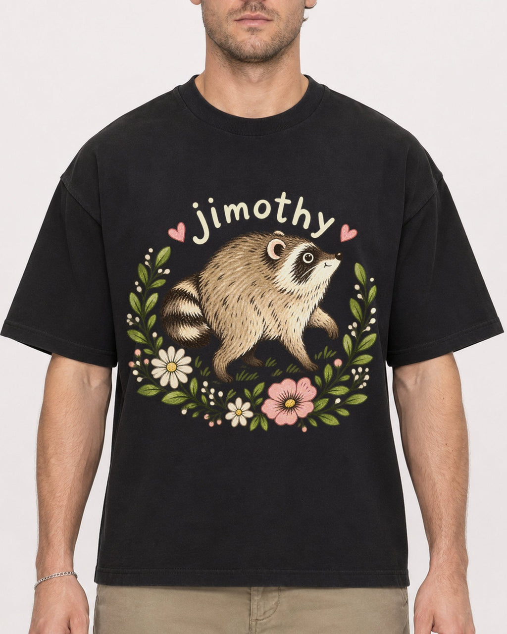 Mockup Boxy Heavyweight Tee Black male close-up 08