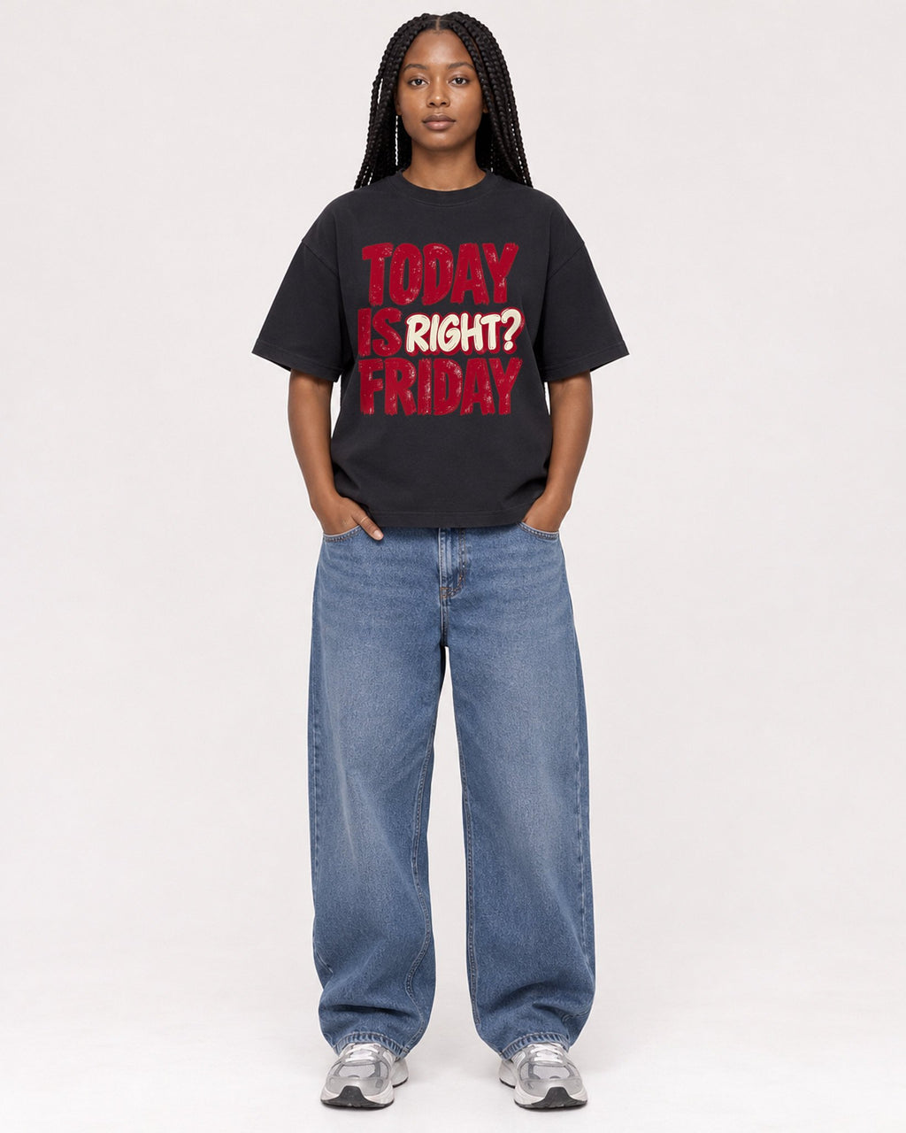 Mockup Boxy Heavyweight Tee Black female full-body 04