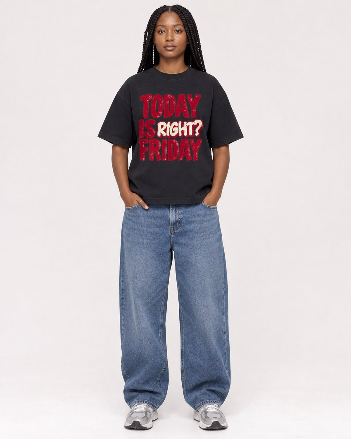 Mockup Boxy Heavyweight Tee Black female full-body 04