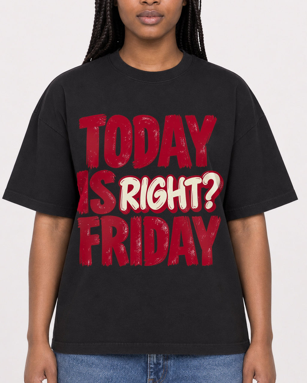 Mockup Boxy Heavyweight Tee Black female close-up 04