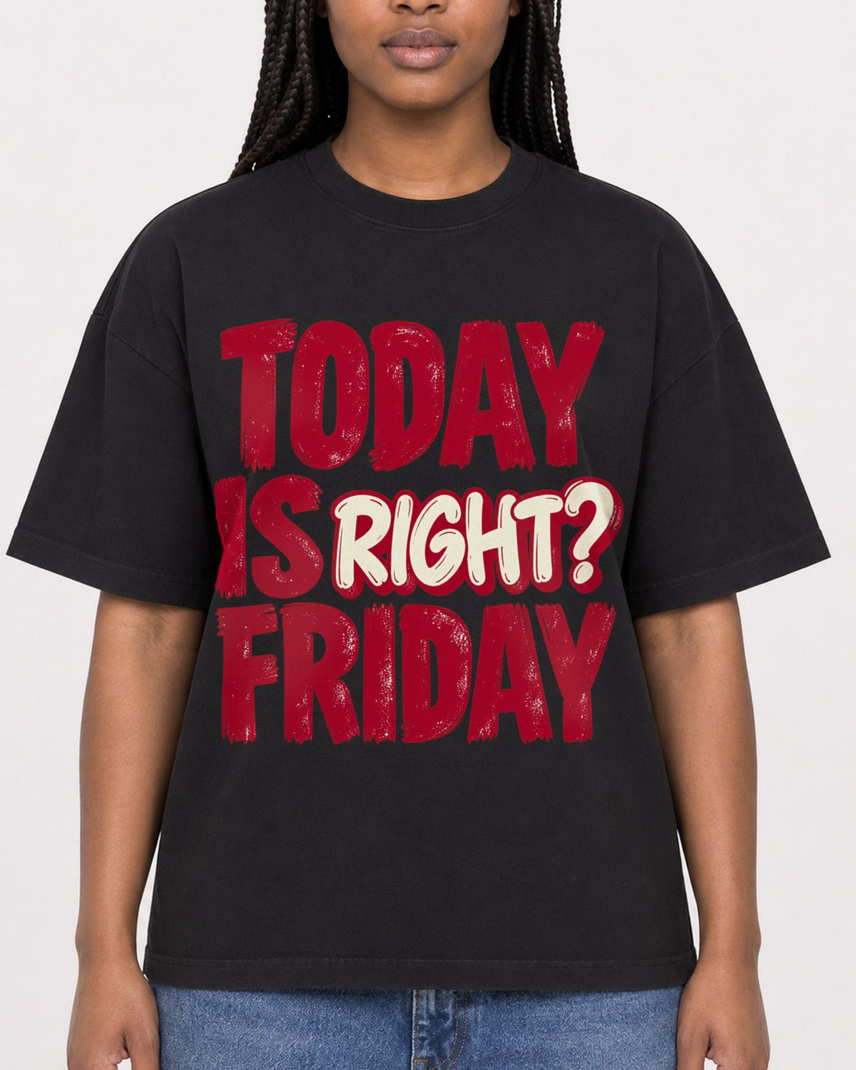 Mockup Boxy Heavyweight Tee Black female close-up 04