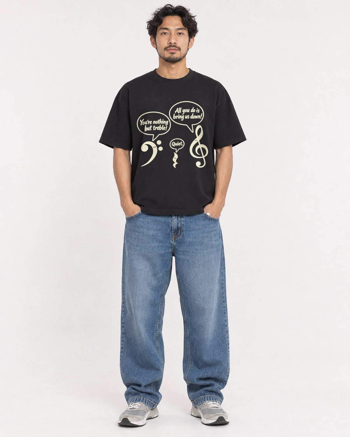 Mockup Boxy Heavyweight Tee Black male full-body 02