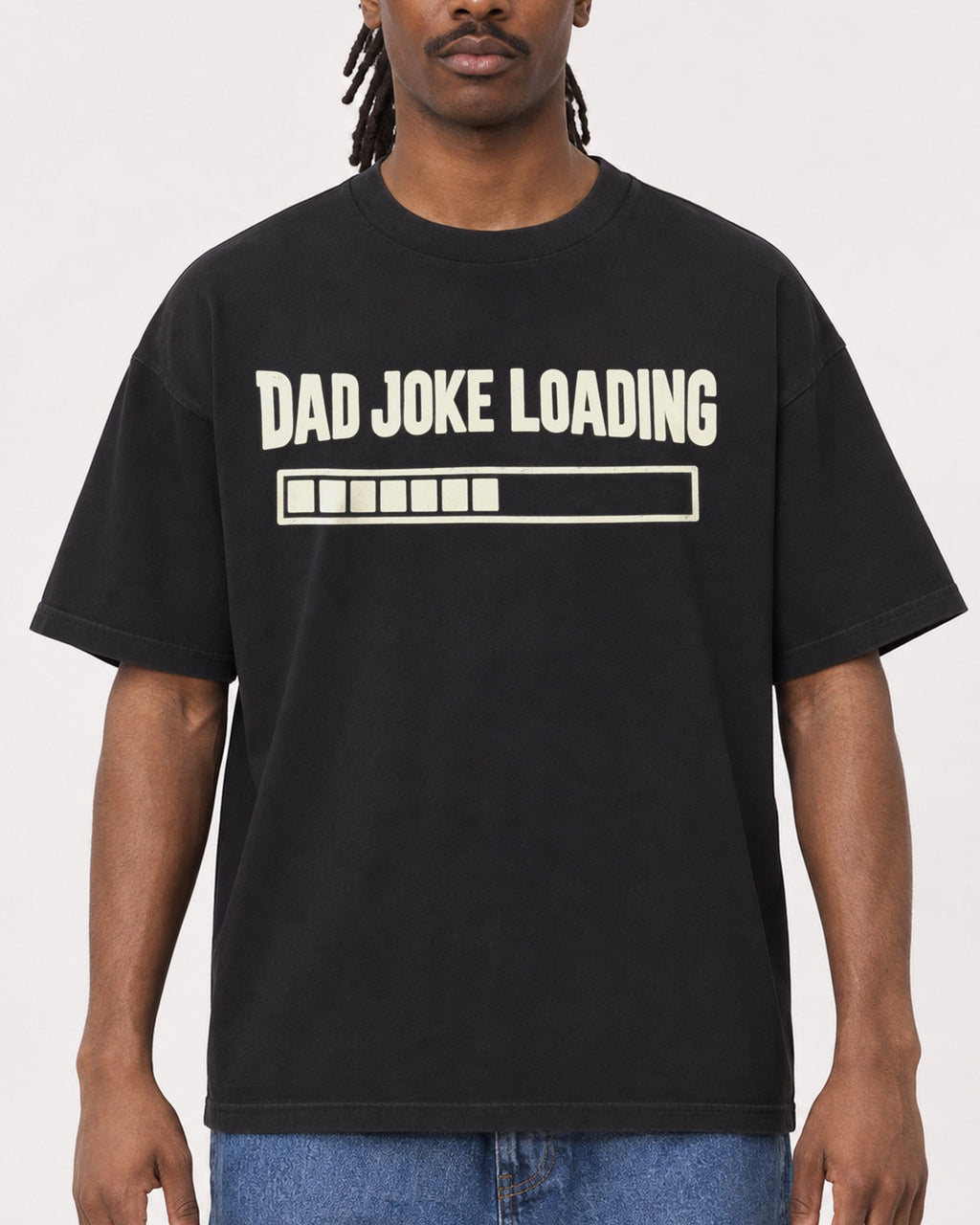 Mockup Boxy Heavyweight Tee Black male close-up 34