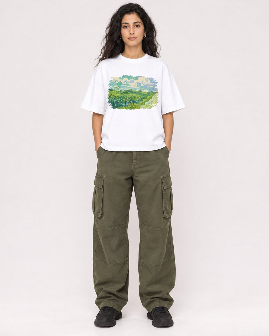 Mockup Boxy Heavyweight Tee White female full-body 07