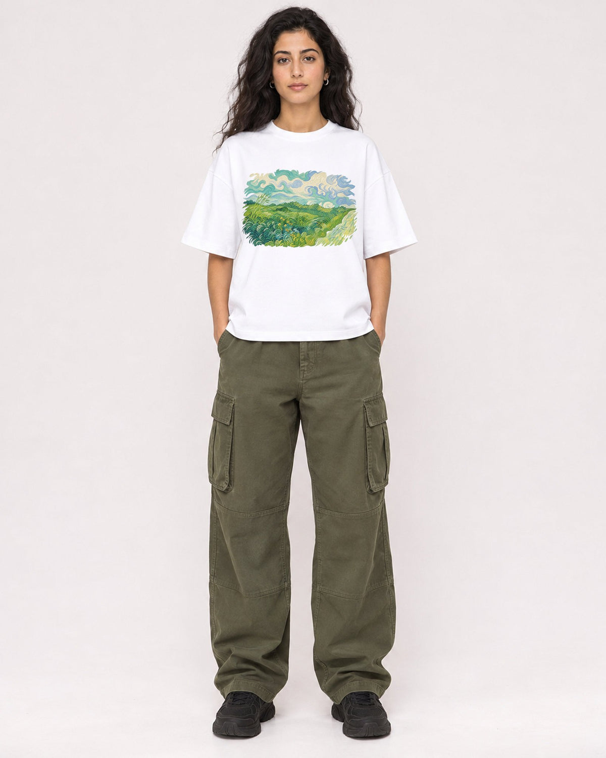 Mockup Boxy Heavyweight Tee White female full-body 07
