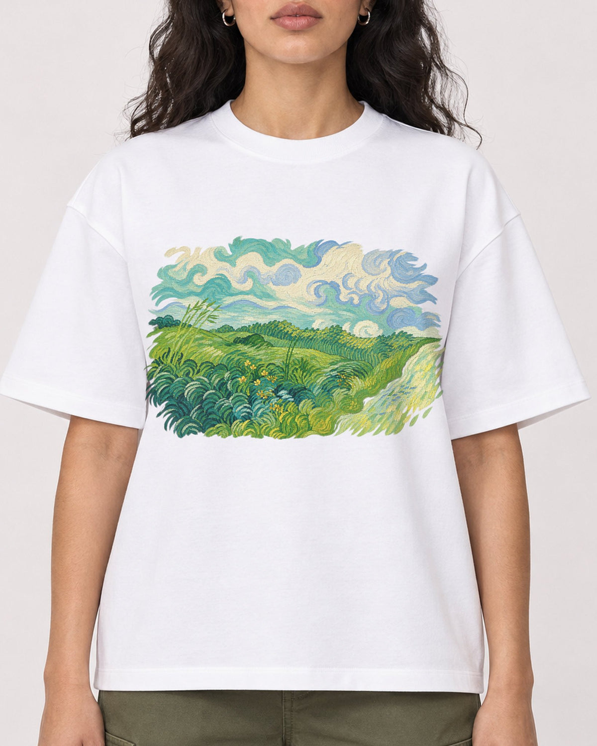 Mockup Boxy Heavyweight Tee White female close-up 07
