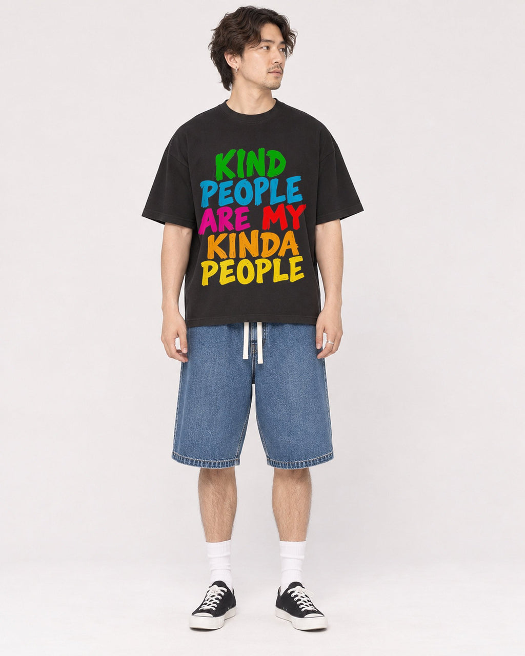 Mockup Boxy Heavyweight Tee Black male full-body 03