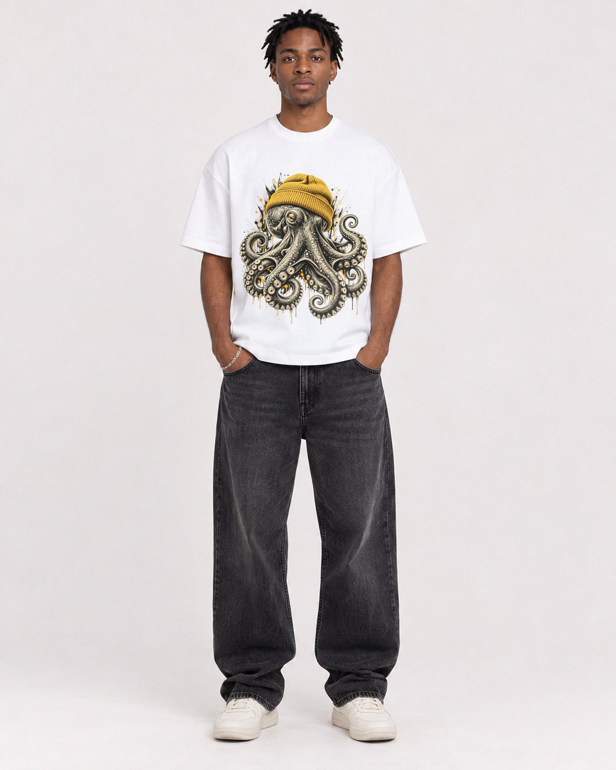 Mockup Boxy Heavyweight Tee White male full-body 05