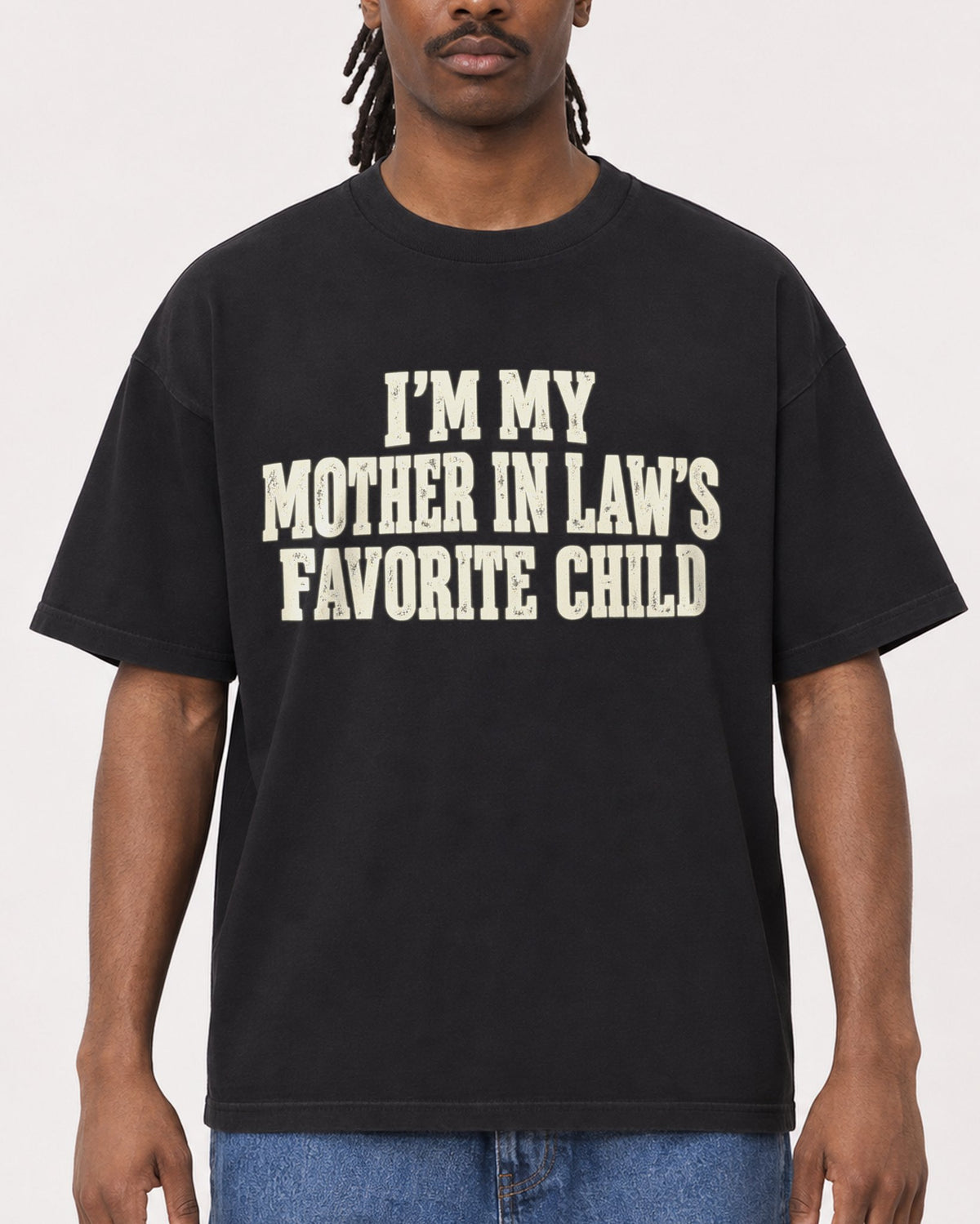 Mockup Boxy Heavyweight Tee Black male close-up 34