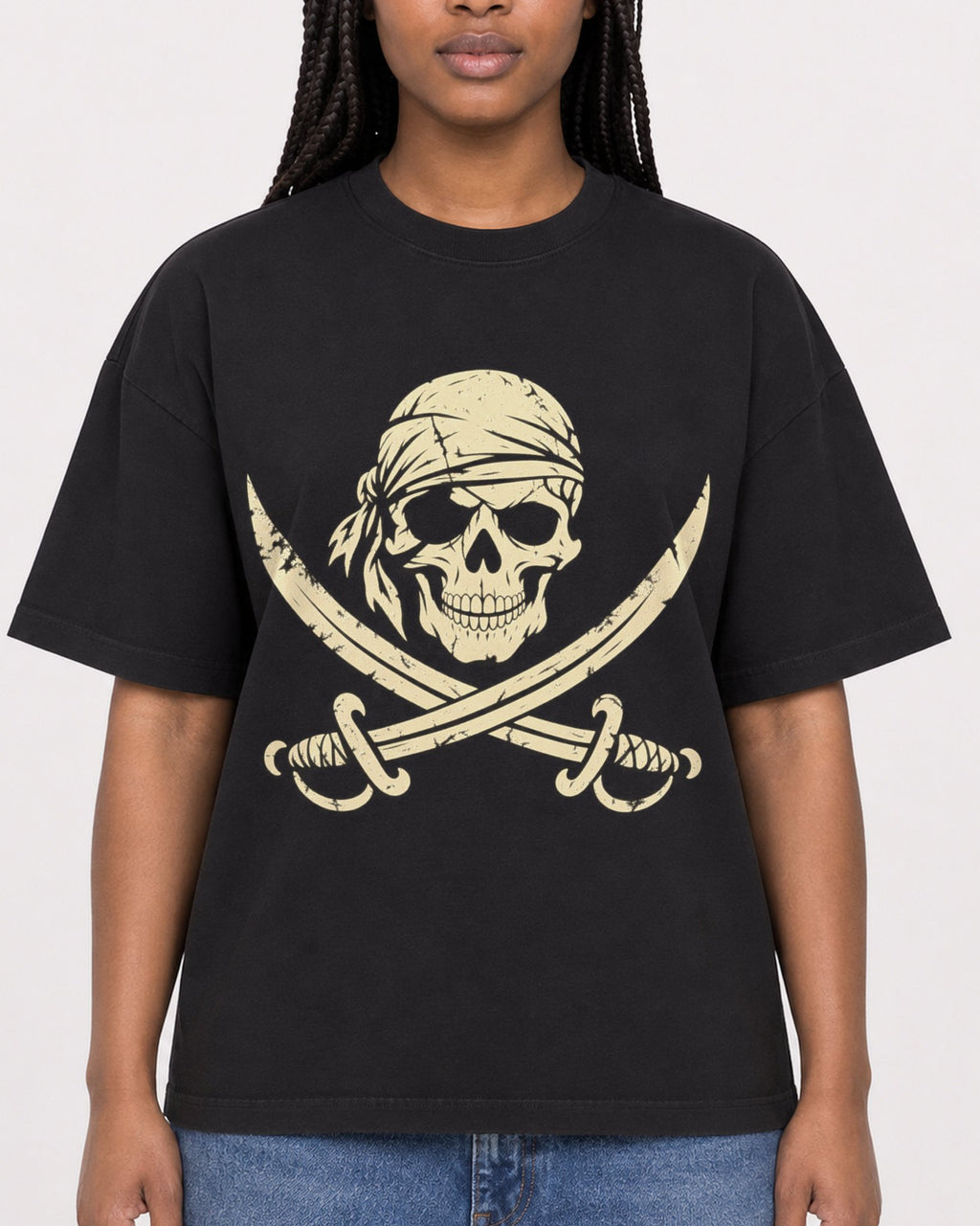 Mockup Boxy Heavyweight Tee Black female close-up 04