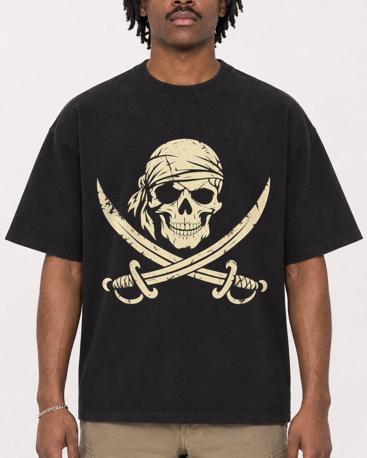 Mockup Boxy Heavyweight Tee Black male close-up 04