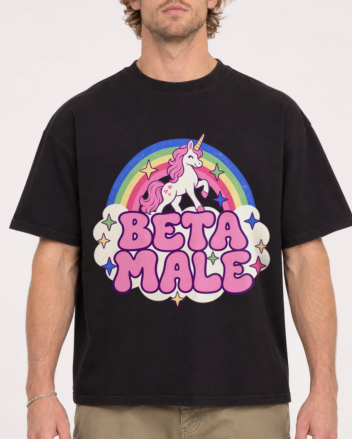 Mockup Boxy Heavyweight Tee Black male close-up 28