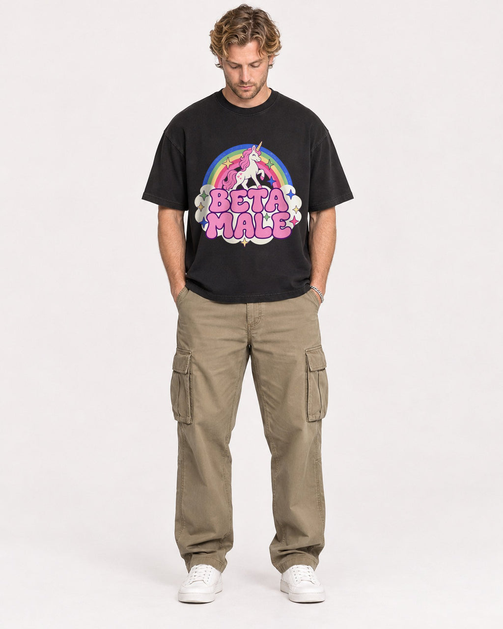 Mockup Boxy Heavyweight Tee Black male full-body 28